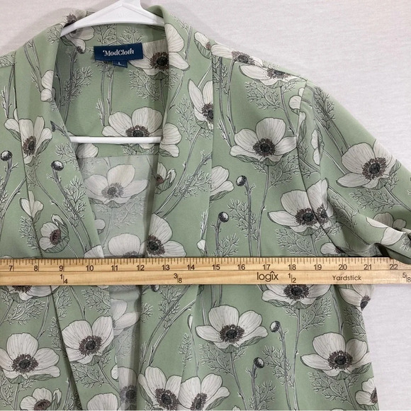 Mod Cloth Floral Green White Open Front Lightweight Jacket Large - Picture 5 of 8
